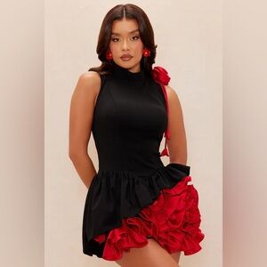 NWT,Fashion Nova Black and Red Asymmetrical Dress SIZE M